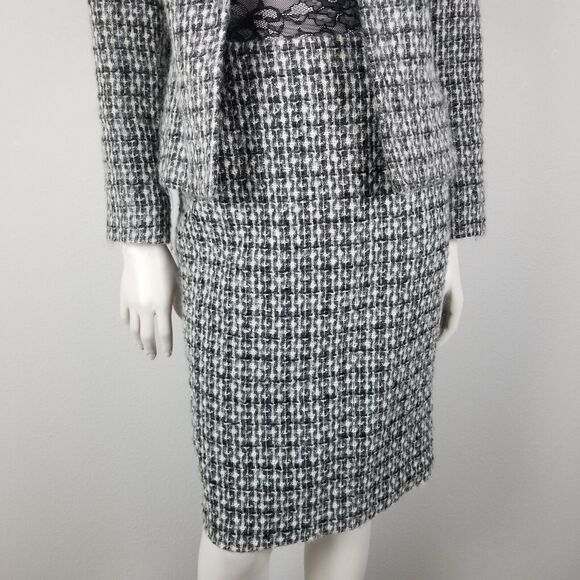 Lord & Taylor 80s/90s VTG Black White Tweed Mohair Wool Blend Skirt Suit Size 6 - Picture 4 of 15